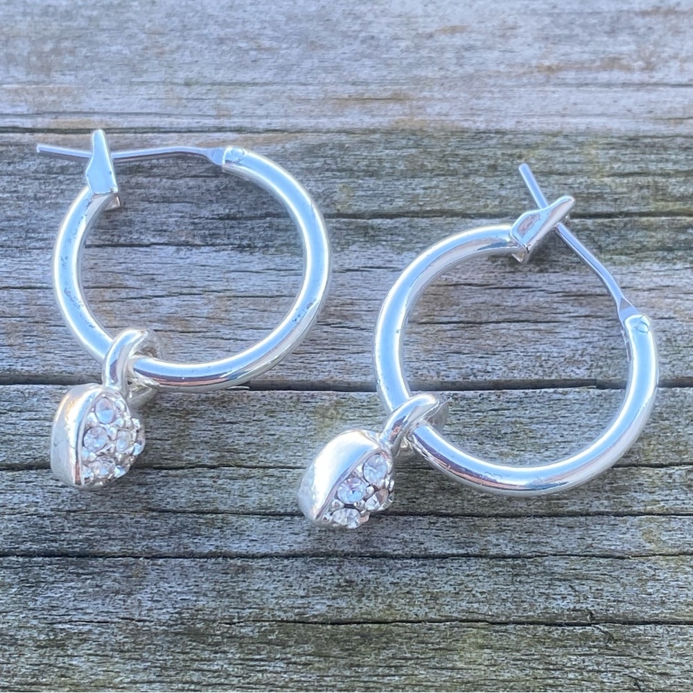 Silver plated hoop earrings with Crystal heart dangles